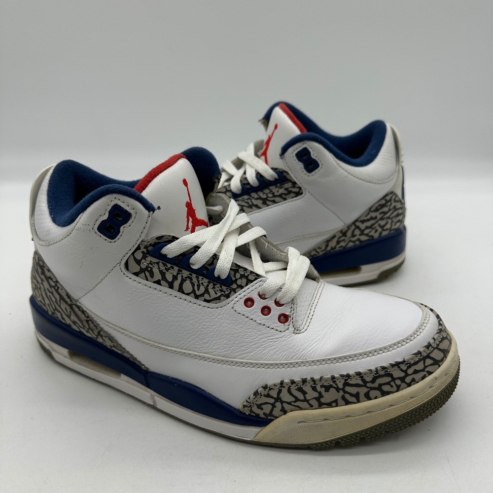 Nike 854262-106 Mens 8.5 Air Jordan 3 White Cement True Blue Retro OG Sneakers